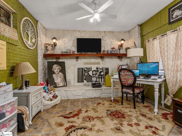 201 White Oak Rd, Woodruff, SC 29388 - office area with ceiling fan and light tile flooring