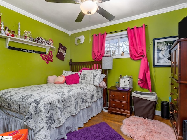 201 White Oak Rd, Woodruff, SC 29388 - bedroom with ceiling fan, hardwood / wood-style flooring, and ornamental molding