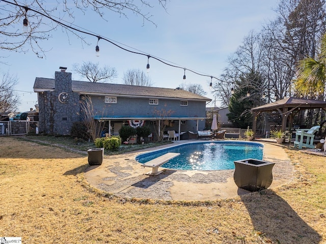 201 White Oak Rd, Woodruff, SC 29388 - view of swimming pool with a diving board, a gazebo, and a patio area