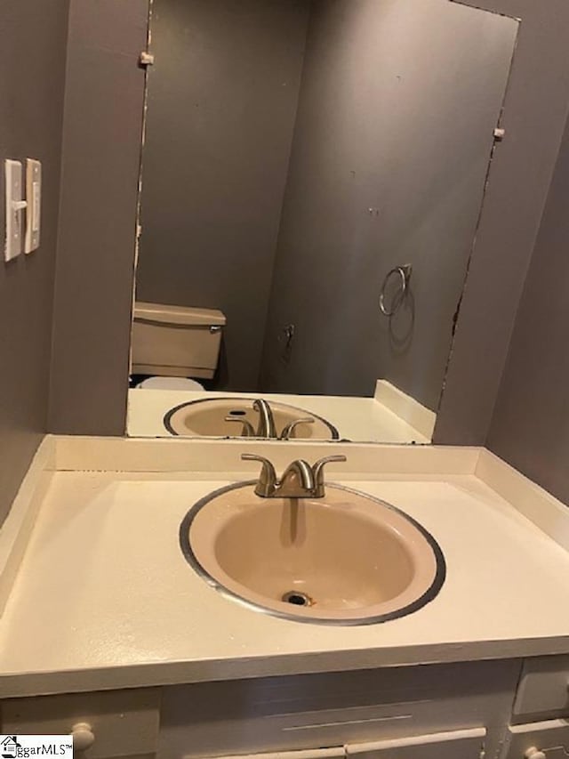 bathroom featuring toilet and vanity with extensive cabinet space