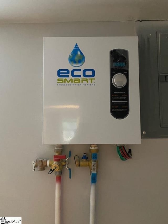 interior details with tankless water heater