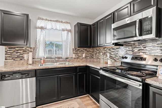 kitchen with backsplash, stainless steel appliances, and sink