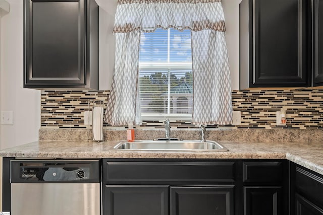 kitchen featuring dishwasher, sink, and tasteful backsplash