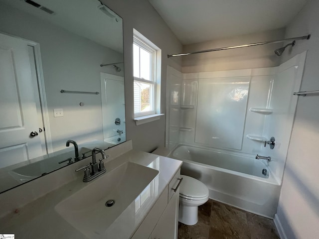 full bathroom with vanity, tile floors, bathtub / shower combination, and toilet