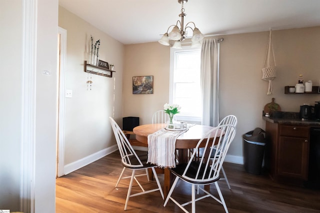 dining space featuring a notable chandelier and dark wood-type flooring