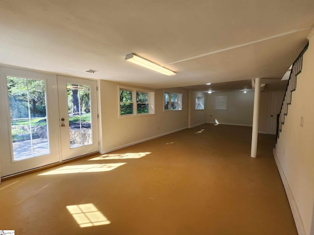 basement with french doors