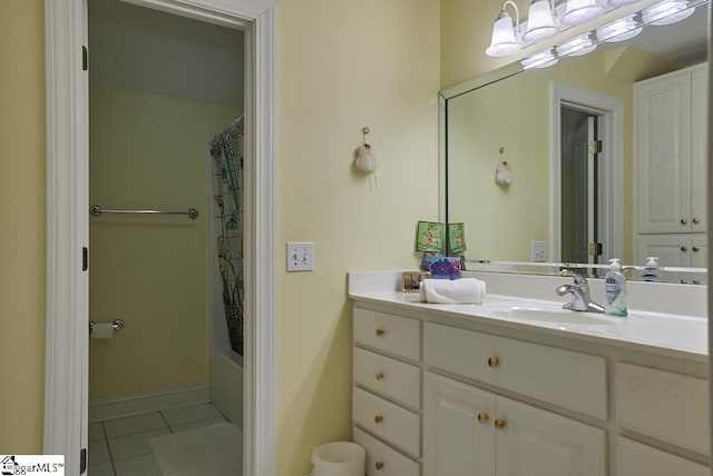 bathroom featuring tile flooring, vanity, and shower / bath combo