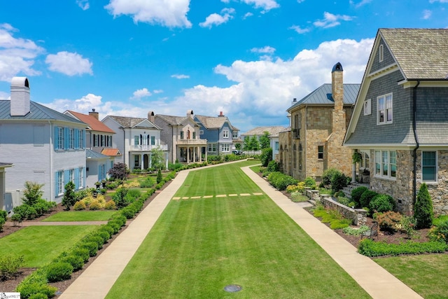 view of property's community featuring a yard