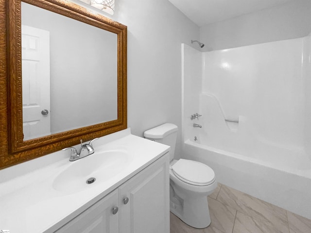 full bathroom featuring shower / bathing tub combination, vanity, and toilet