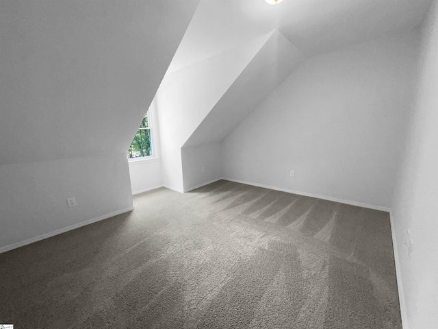 bonus room featuring lofted ceiling and carpet flooring