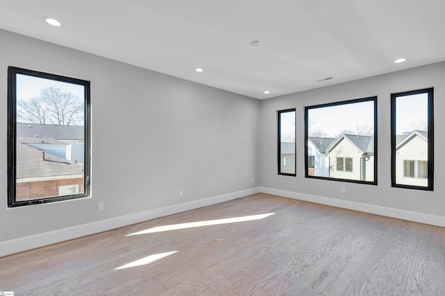 spare room with light hardwood / wood-style floors and plenty of natural light