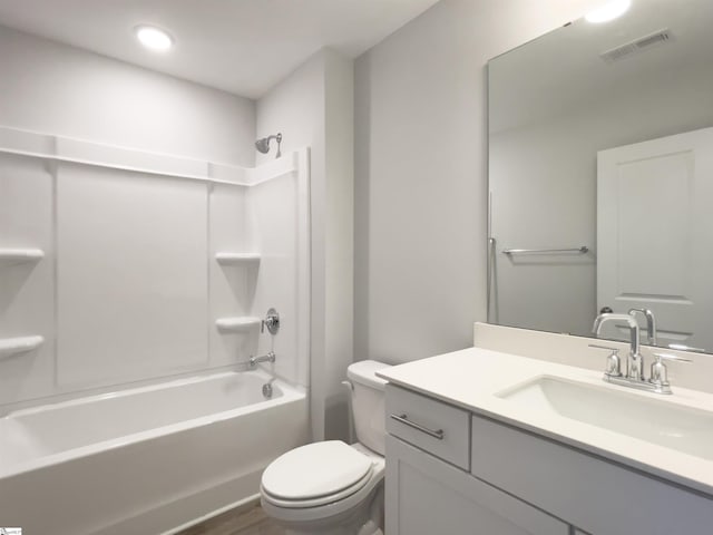 full bathroom with wood-type flooring, vanity, toilet, and shower / bathtub combination