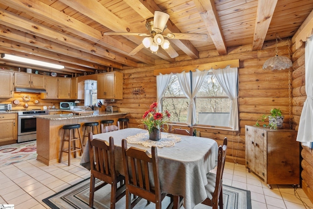 728 Tall Oak Trl, Seneca, SC 29678 - dining area with light tile floors, rustic walls, and a healthy amount of sunlight