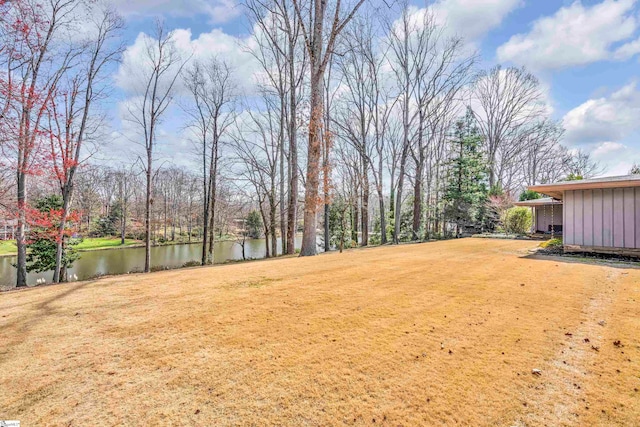 view of yard with a water view