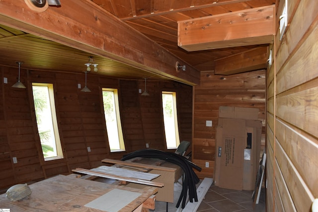 interior space with wooden walls and wood ceiling