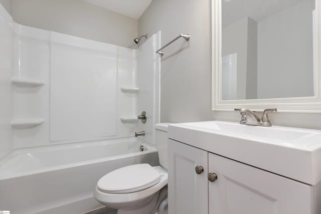 full bathroom with toilet, washtub / shower combination, and vanity