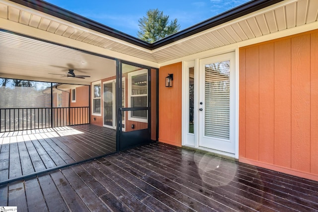 wooden terrace with ceiling fan