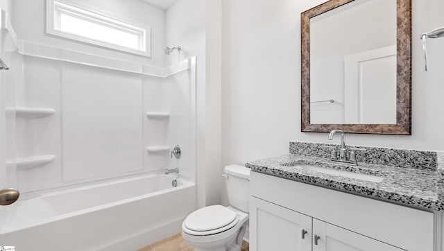 full bathroom with vanity, shower / bathtub combination, and toilet