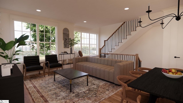 living room with a healthy amount of sunlight and wood-type flooring