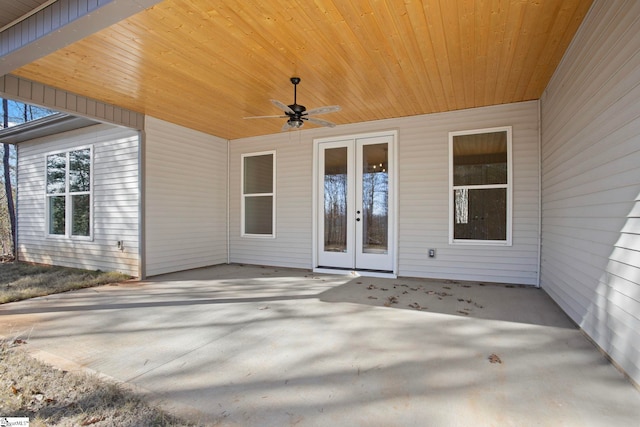 view of patio / terrace with french doors and ceiling fan