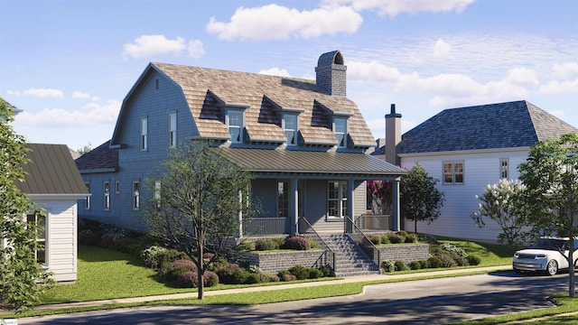 view of front of house featuring a porch and a front yard