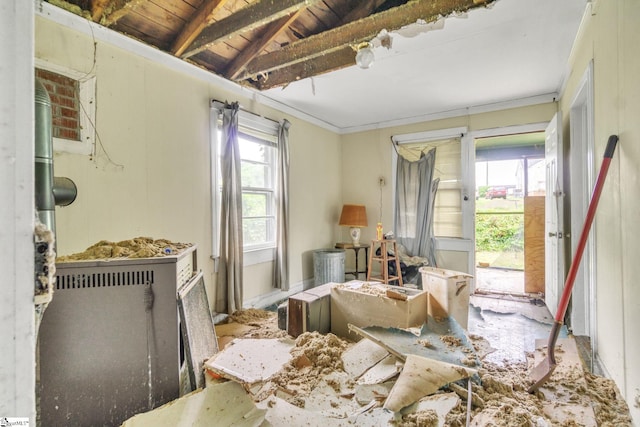 miscellaneous room featuring wooden ceiling and vaulted ceiling