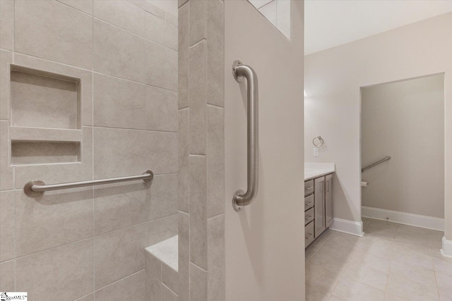 bathroom featuring vanity and tile floors