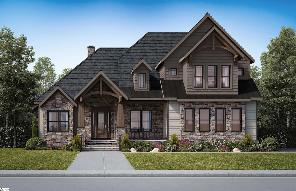 craftsman-style home with a front lawn