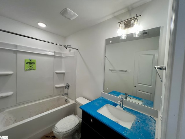 full bathroom featuring  shower combination, toilet, and vanity