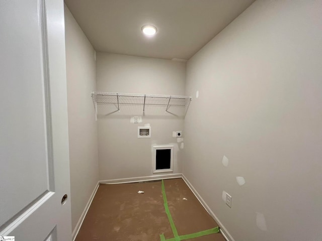 clothes washing area featuring hookup for an electric dryer and hookup for a washing machine