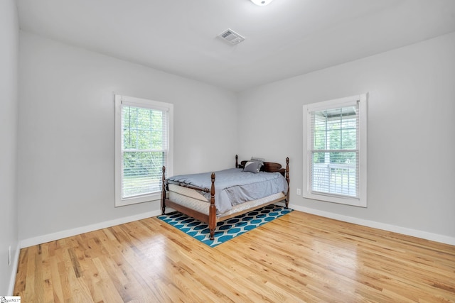 bedroom with light hardwood / wood-style flooring