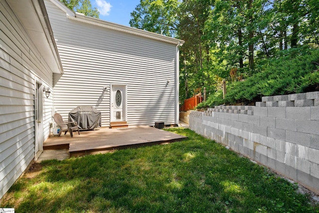 view of yard featuring a wooden deck