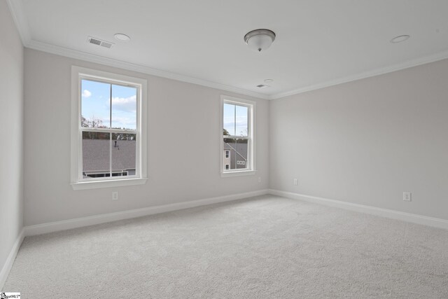 carpeted empty room with crown molding