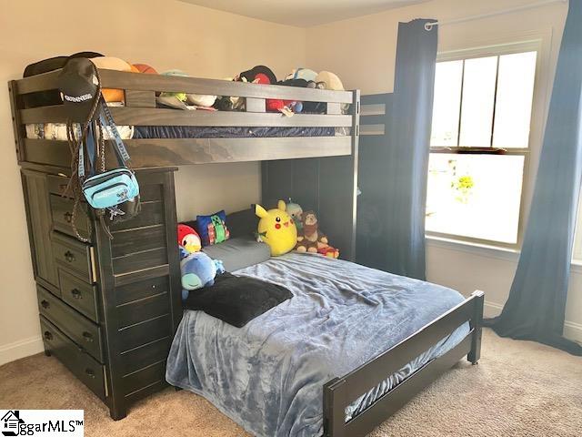carpeted bedroom with multiple windows