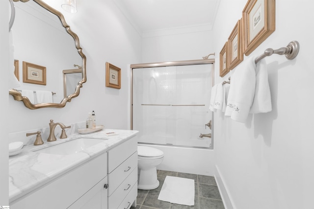 7 Drift Away Ln, Landrum, SC 29356 - bathroom featuring shower / bath combination with glass door, toilet, vanity, and ornamental molding