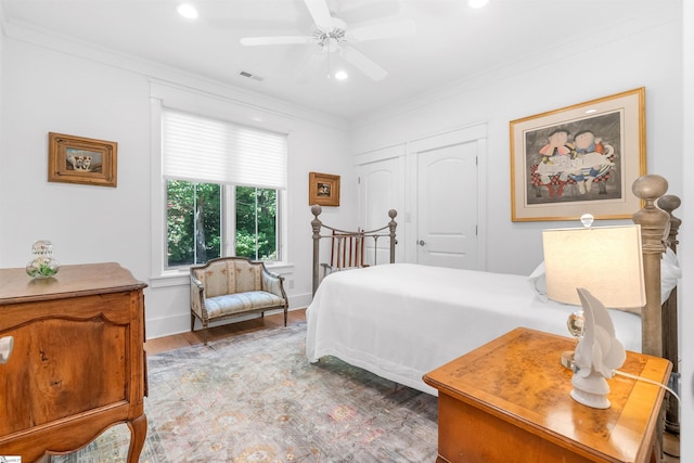 7 Drift Away Ln, Landrum, SC 29356 - bedroom featuring visible vents, recessed lighting, crown molding, and wood finished floors