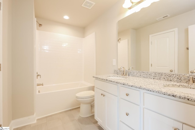 full bathroom with vanity, toilet, and shower / washtub combination