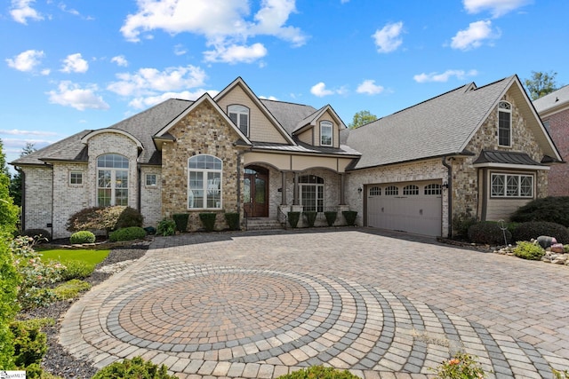 french provincial home with a garage