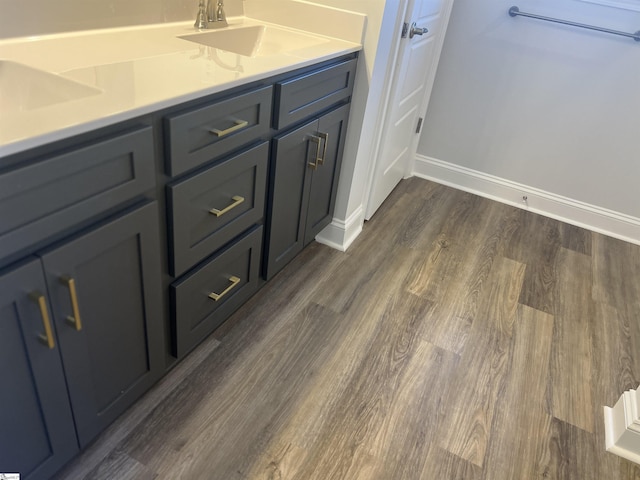 bathroom with hardwood / wood-style floors and vanity