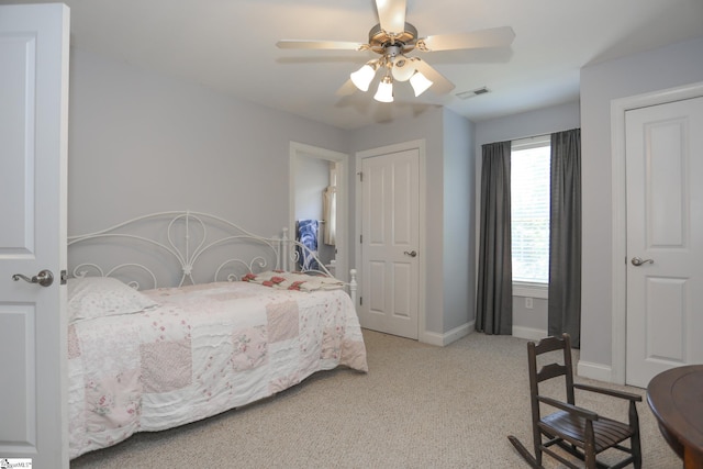 bedroom with carpet flooring and ceiling fan