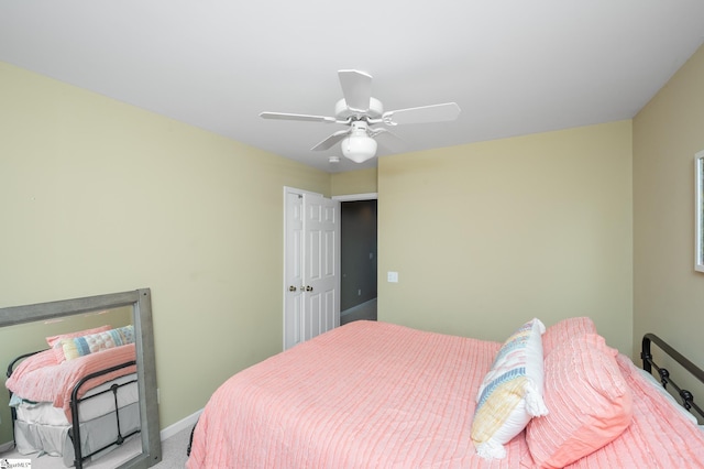 bedroom featuring carpet flooring and ceiling fan