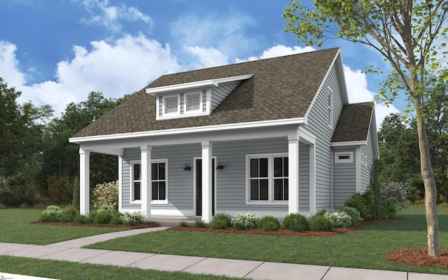 view of front of home featuring a porch and a front lawn