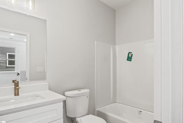 full bathroom with toilet, bathtub / shower combination, and large vanity