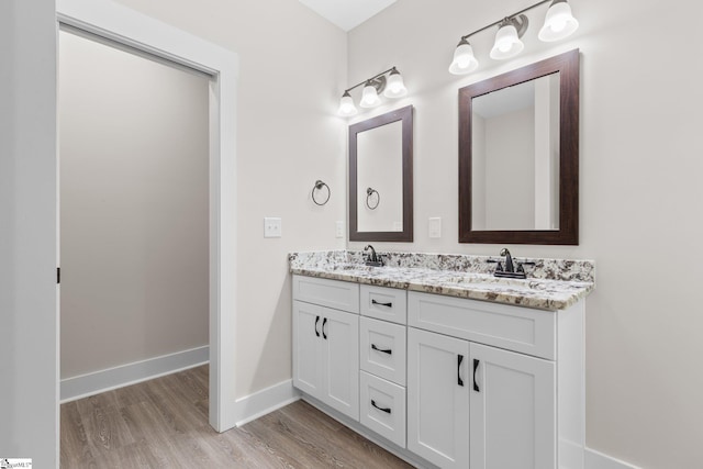 bathroom featuring vanity and wood-type flooring