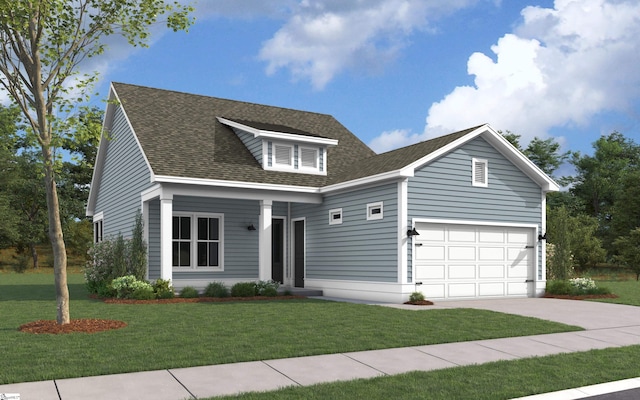 view of front of home with a front lawn and a garage