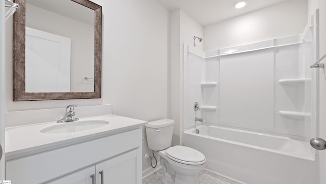 full bathroom featuring vanity, tub / shower combination, and toilet