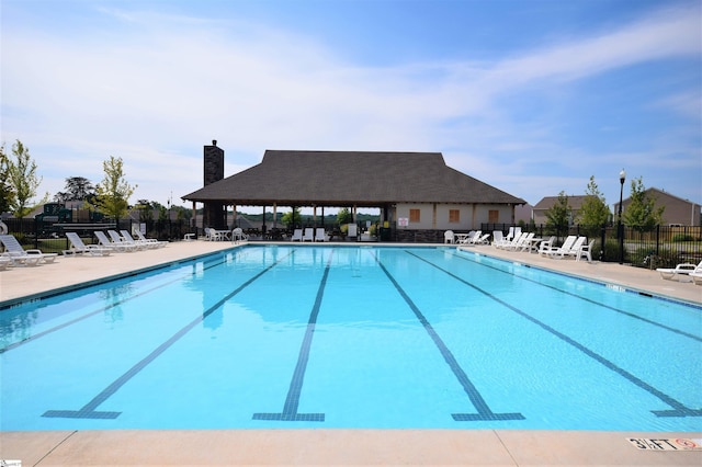 view of pool featuring a gazebo and a patio area