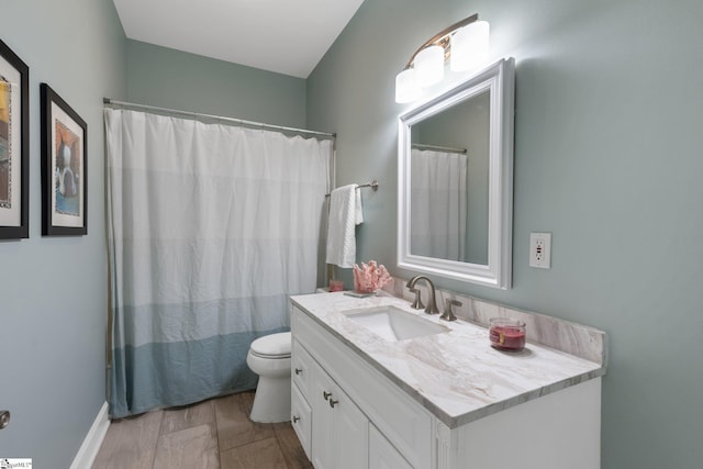 bathroom featuring vanity, toilet, and wood-type flooring