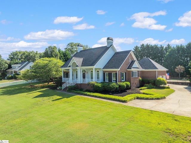 view of front of home featuring a front lawn and covered porch