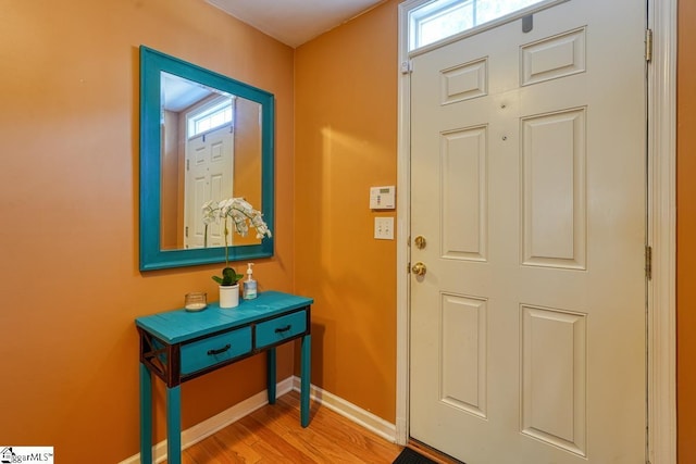 entrance foyer featuring a wealth of natural light and light hardwood / wood-style flooring